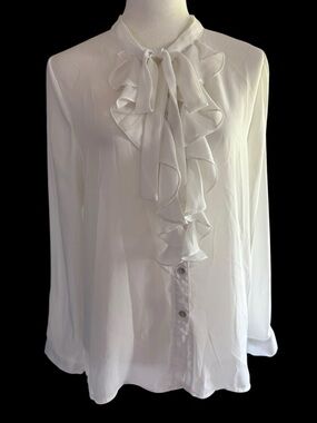 White Ruffle Tie-Neck Blouse - Elegant Women's Top ❤️❤️